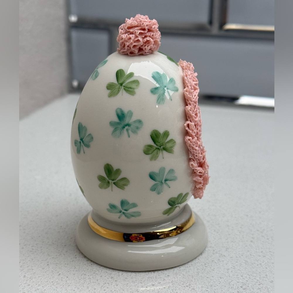 Vintage Irish Dresden Porcelain Pink Lace Easter Egg Bunny Bunnies Rabbits - Picture 5 of 10